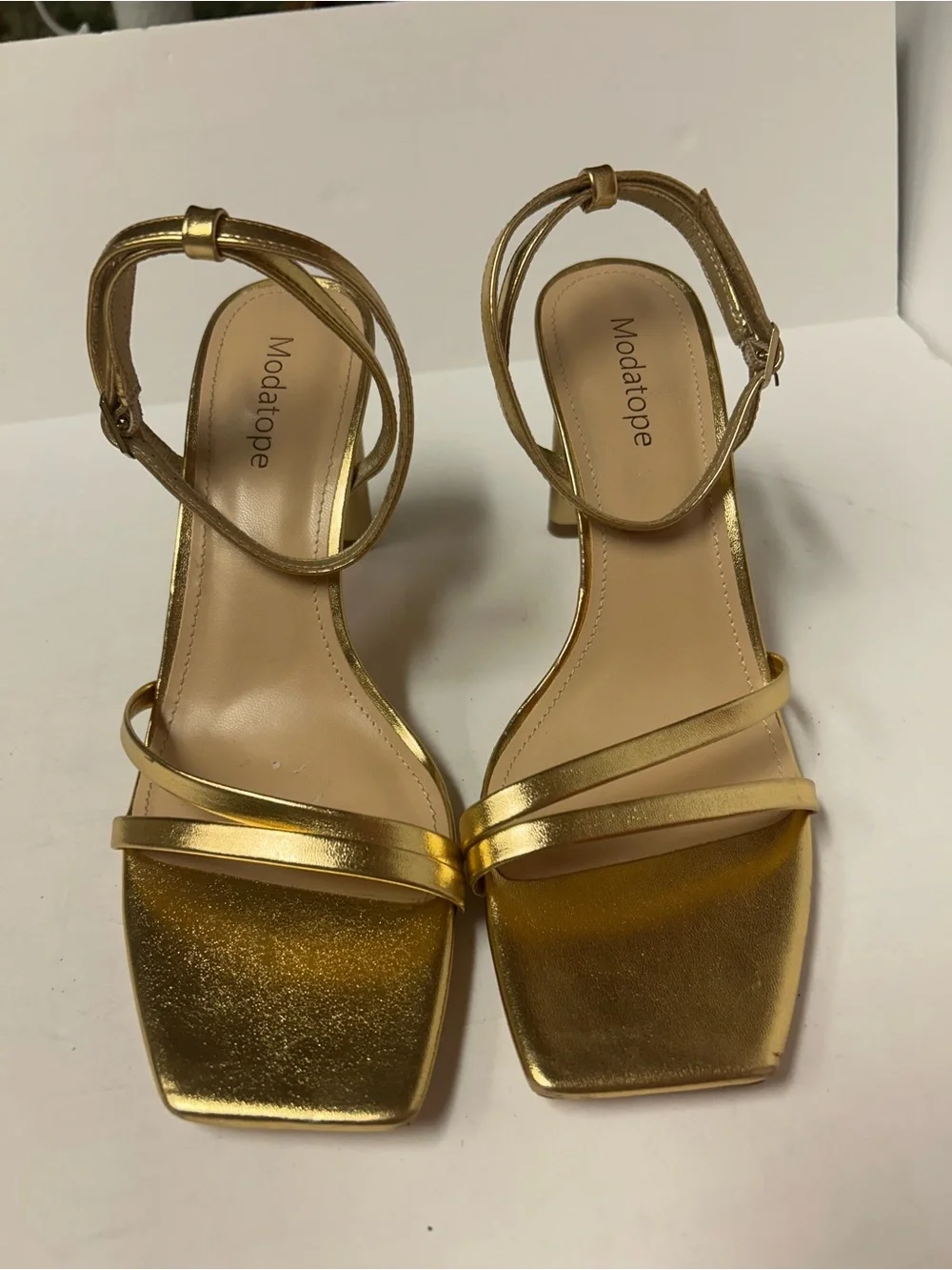 Modatope Metallic Gold Ankle-Strap Size 8 Block Heel Sandals